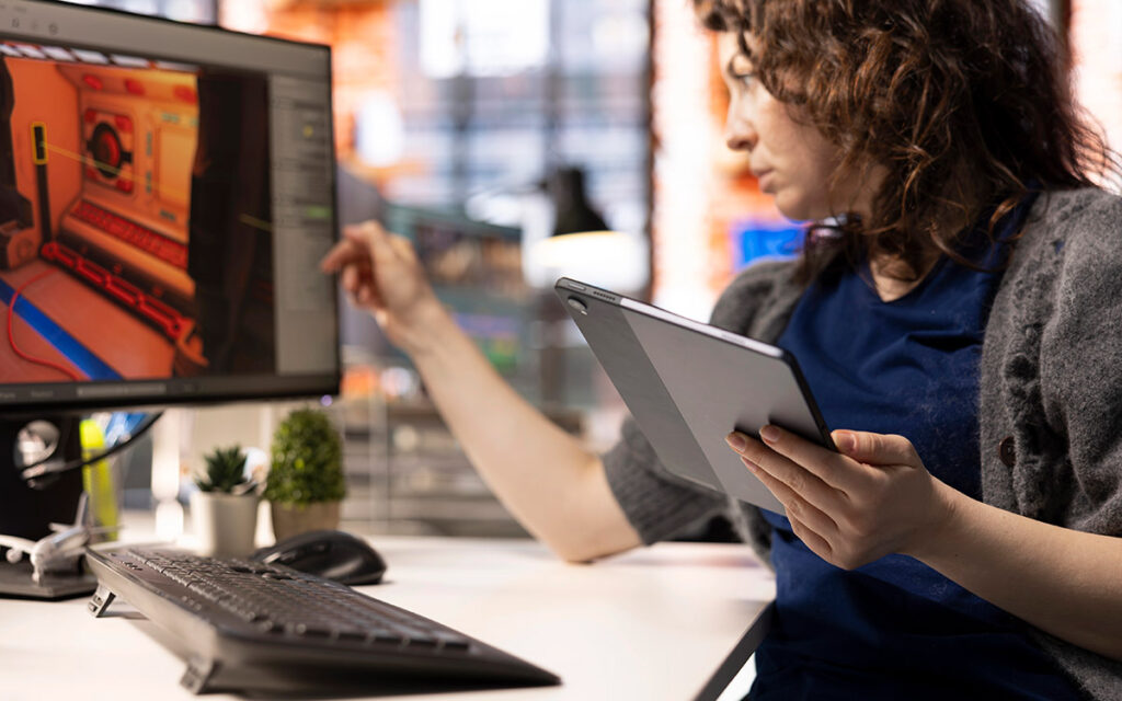 woman working with AI and video