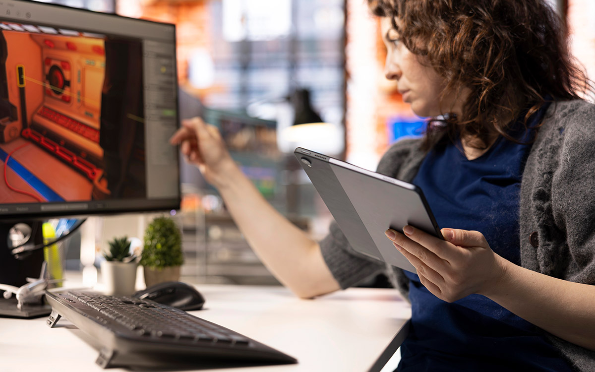 woman working with AI and video